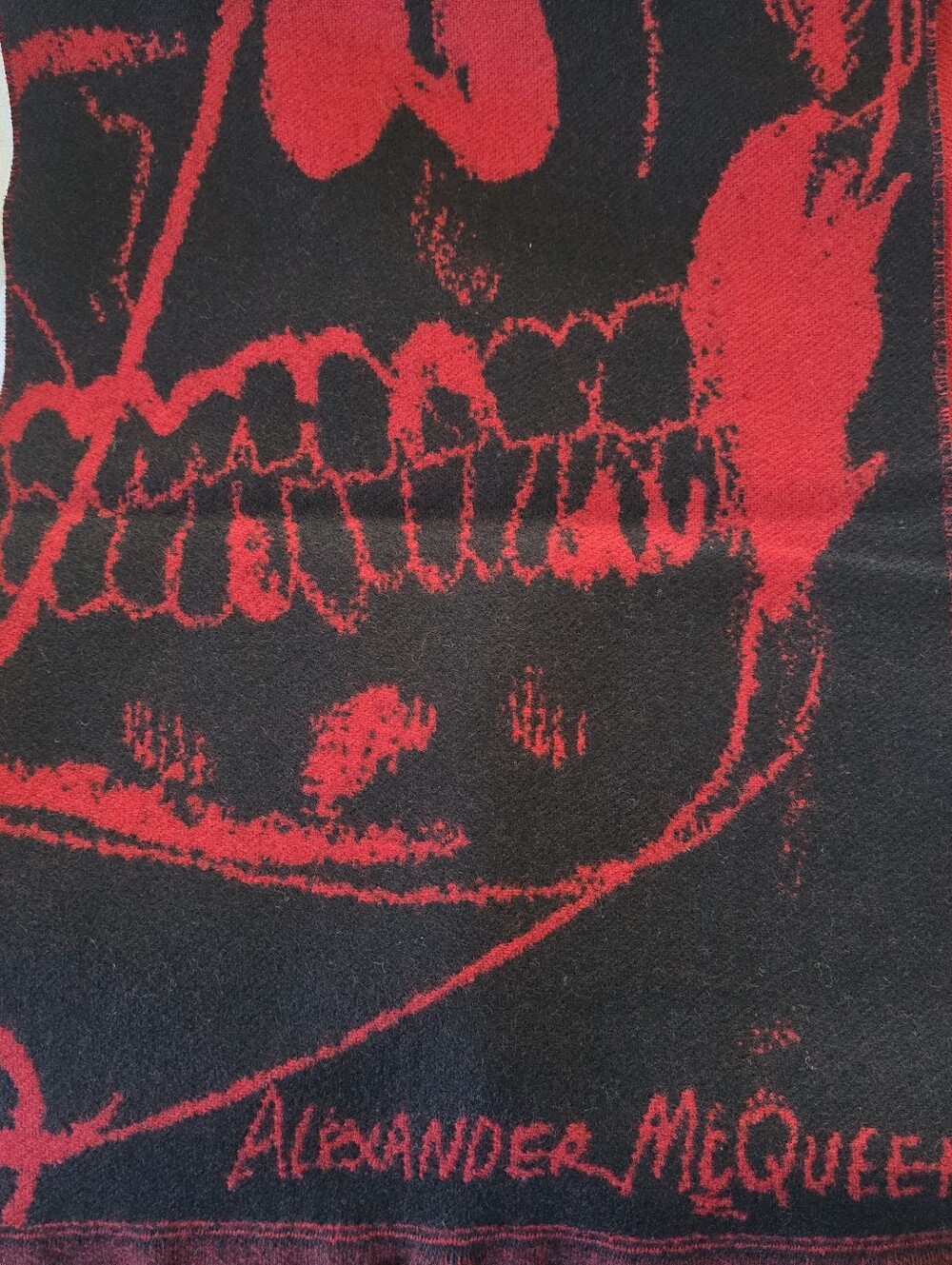 Alexander McQueen Wool Scarf Black Red - Picture 6 of 7